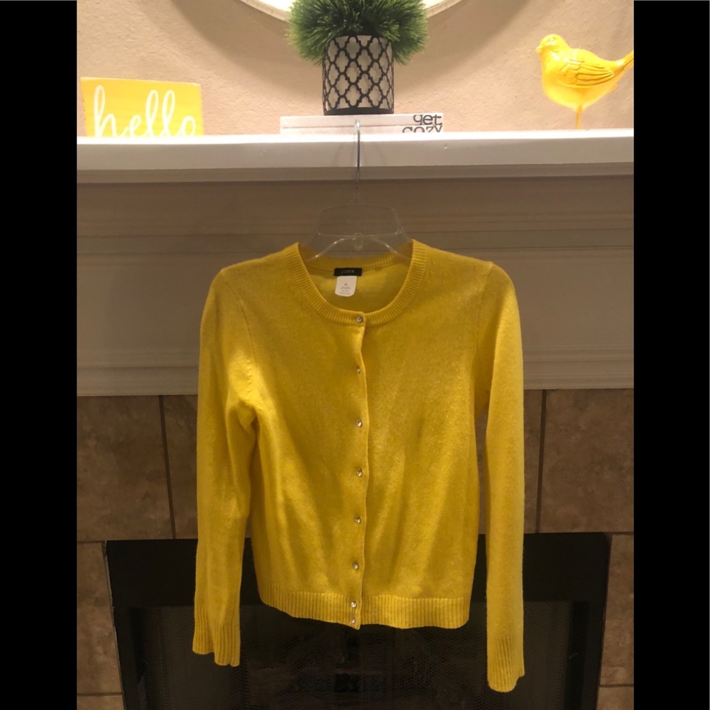 J Crew Bright Yellow Wool Button Up Sweater
